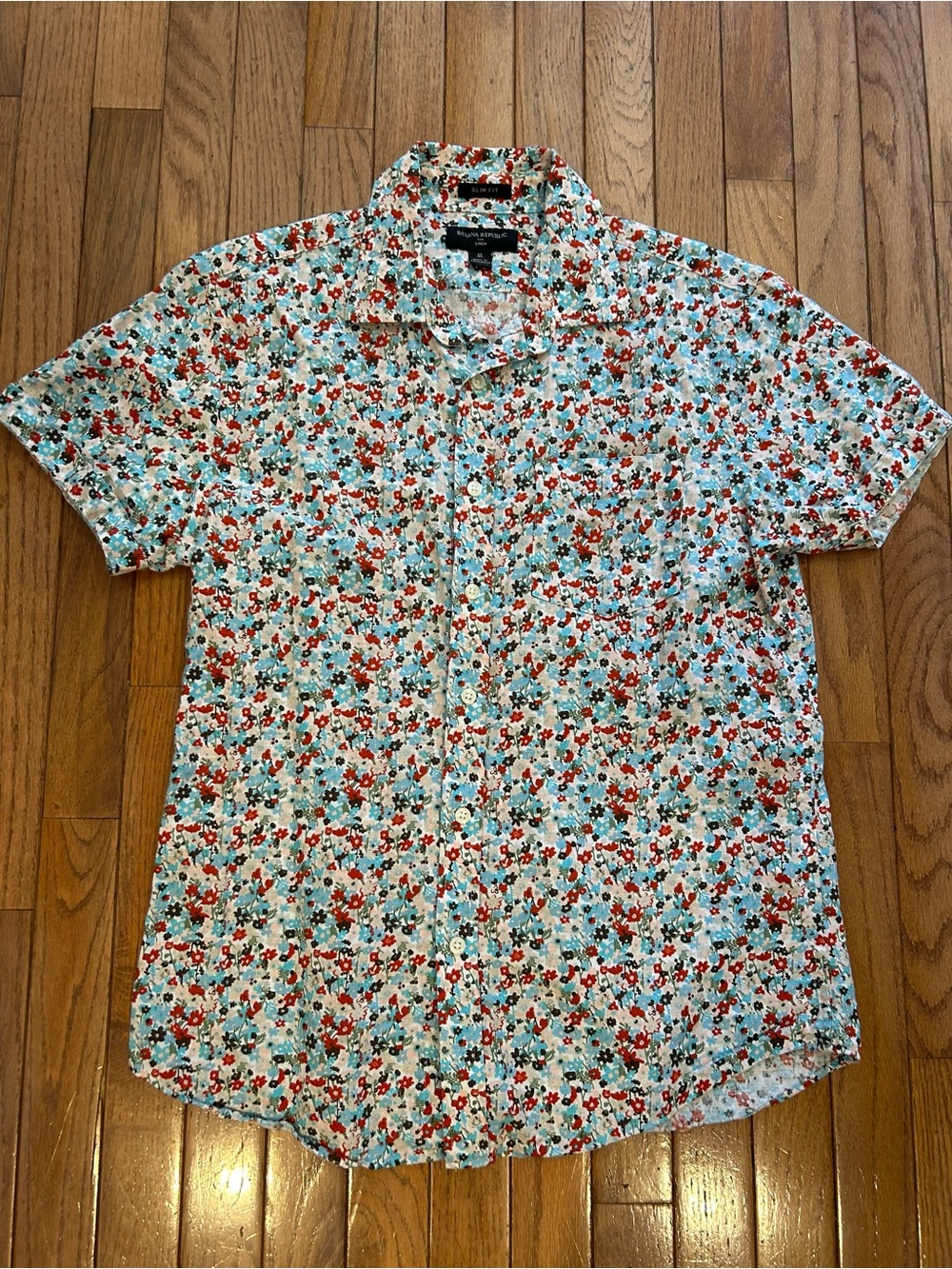 Banana Republic Short-Sleeve Floral Button-Down - Red & Light Blue